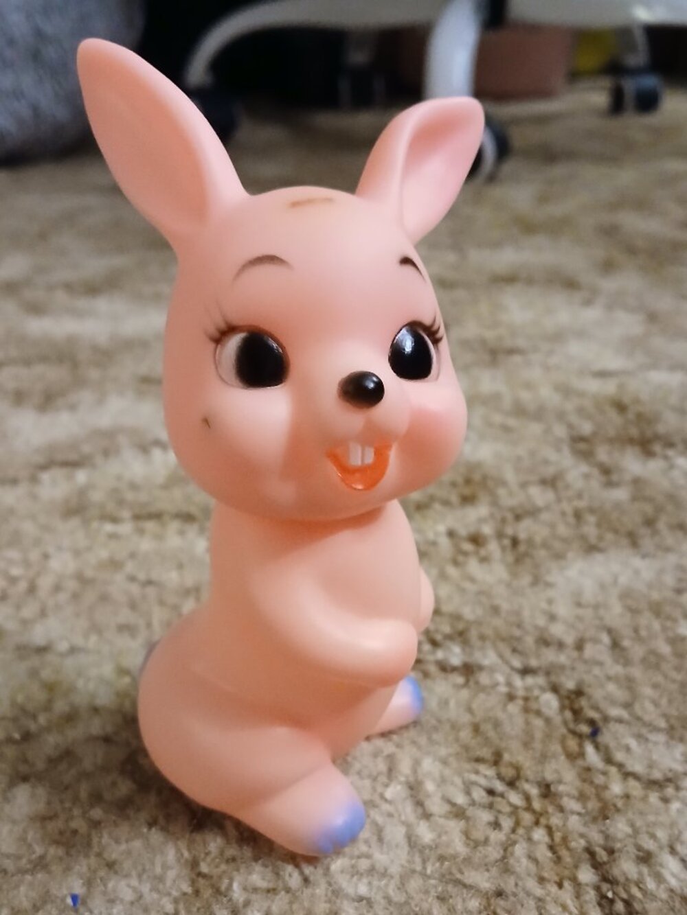Vintage 1960s Easter Unlimited Made in Korea Squeaky Rubber Bunny Plastic Toy